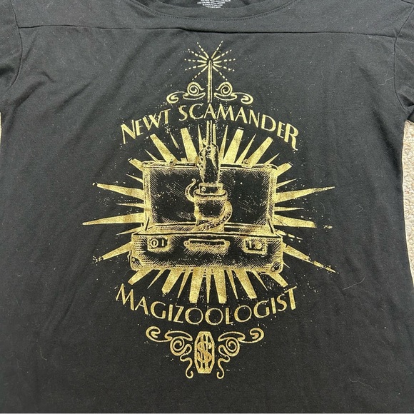 Fantastic Beasts Womens Black Gold Newt Scamander Baseball Style T-Shirt Large - Picture 2 of 8